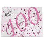 Grand Sac Cadeau Votre nom - 100 ans Centenaire rose/blanc (Devant)