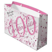 Grand Sac Cadeau Votre nom - 100 ans Centenaire rose/blanc (Dos Angle)