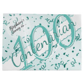 Grand Sac Cadeau Votre nom - 100 ans Centenaire Turquoise/Blanc (Dos)