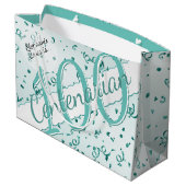 Grand Sac Cadeau Votre nom - 100 ans Centenaire Turquoise/Blanc (Dos Angle)