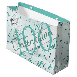 Grand Sac Cadeau Votre nom - 100 ans Centenaire Turquoise/Blanc