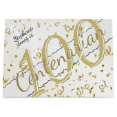 Grand Sac Cadeau Votre nom - 100 ans Centenarian Or/Blanc (Devant)