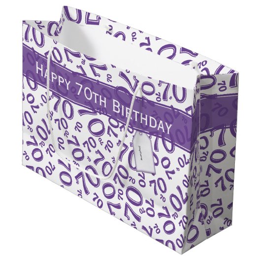 Grand Sac Cadeau Votre texte : 70e anniversaire Purple Numéro 70 Mo (Devant Angle)