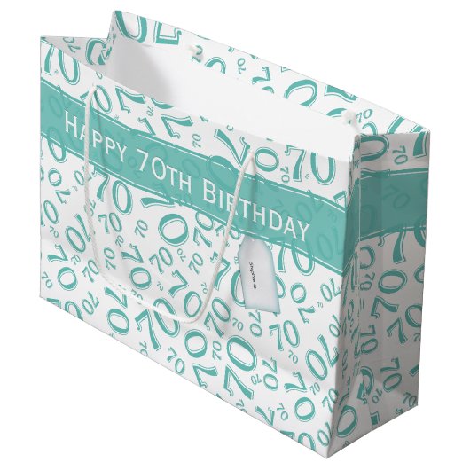 Grand Sac Cadeau Votre texte : 70e anniversaire Turquoise Numéro 70 (Devant Angle)