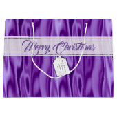 Grand Sac Cadeau Votre texte | Élégant Noël violet Faux Satin (Devant)