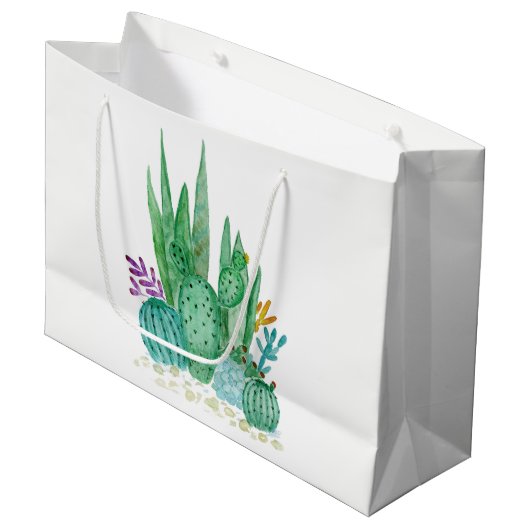 Grand Sac Cadeau Watercolor , cactus , succulents (Devant Angle)