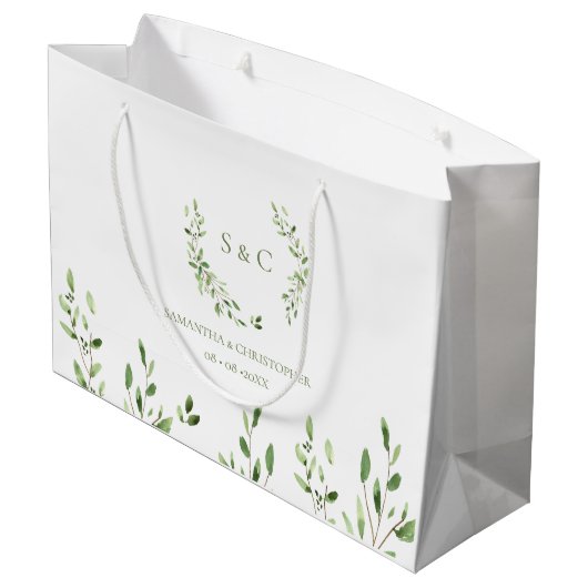Grand Sac Cadeau Watercolor Greenery Wreath monogram wedding (Dos Angle)