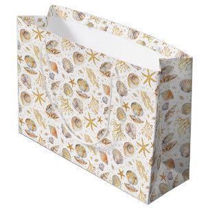 Grand Sac Cadeau Watercolor Ocean Gold Seashell Baby shower