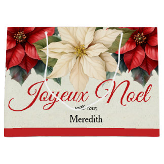 Grand Sac Cadeau Watercolor Vintage Floral Red Poinsettia Christmas