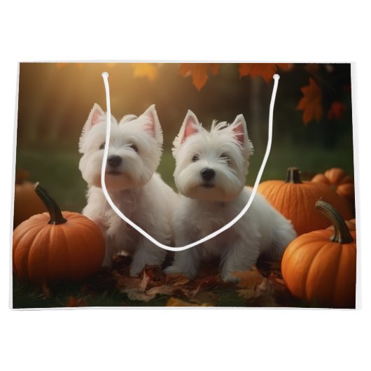Grand Sac Cadeau West Highland White Terrier Chiot Citrouille d'aut (Devant)