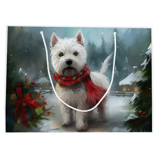 Grand Sac Cadeau West Highland White Terrier Dog dans la neige Noël (Dos)