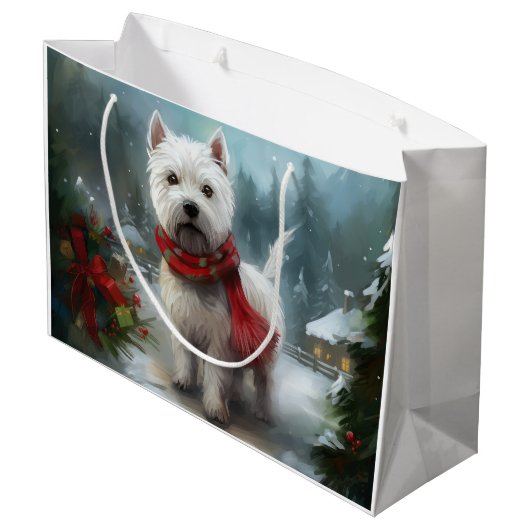 Grand Sac Cadeau West Highland White Terrier Dog dans la neige Noël (Dos Angle)