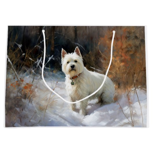 Grand Sac Cadeau West Highland White Terrier Laissons neiger Noël (Devant)