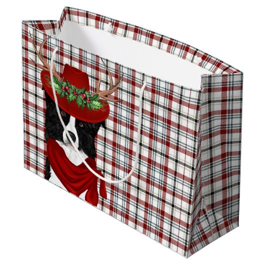 Grand Sac Cadeau Wester Plaid et frontière Collie Amoureux des chie (Dos Angle)