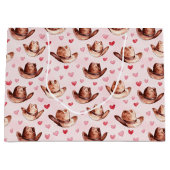 Grand Sac Cadeau Western Brown Rose Cowgirl Coeurs Casquette Annive (Devant)