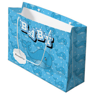 Grand Sac Cadeau Whale Blue Baby Polka