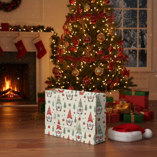 Grand Sac Cadeau Whimsical Christmas Gnome Gift Bag