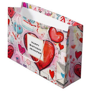 Grand Sac Cadeau Whimsical Hearts and Love Letters Motif Anniversai