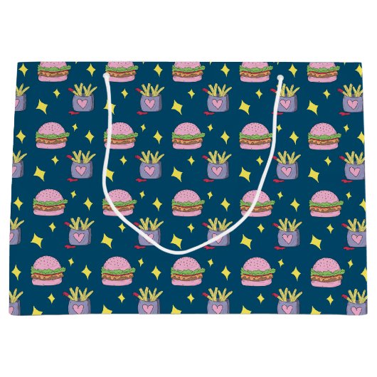Grand Sac Cadeau Whimsical Pink Burger et Fries Motif (Devant)