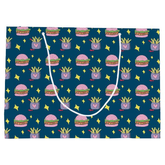 Grand Sac Cadeau Whimsical Pink Burger et Fries Motif (Dos)