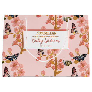 Grand Sac Cadeau Whimsical rose Boho Butterfly Baby shower fille