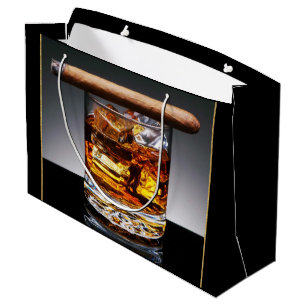 Grand Sac Cadeau Whisky et cigare Mans Black Gold Classy