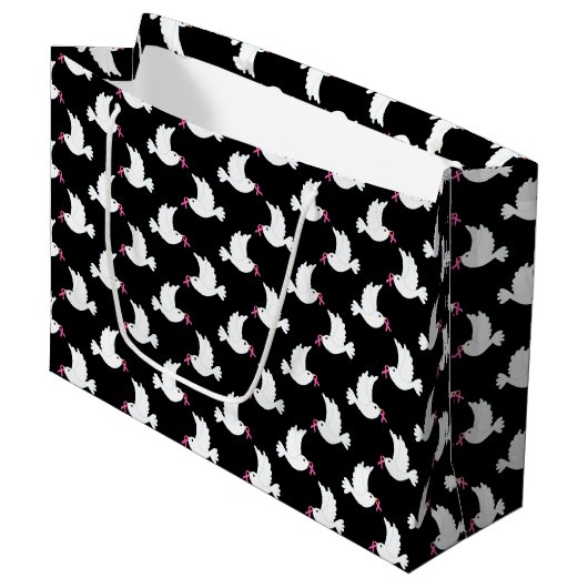 Grand Sac Cadeau White Bird Breast Cancer Awareness Pattern (Devant Angle)