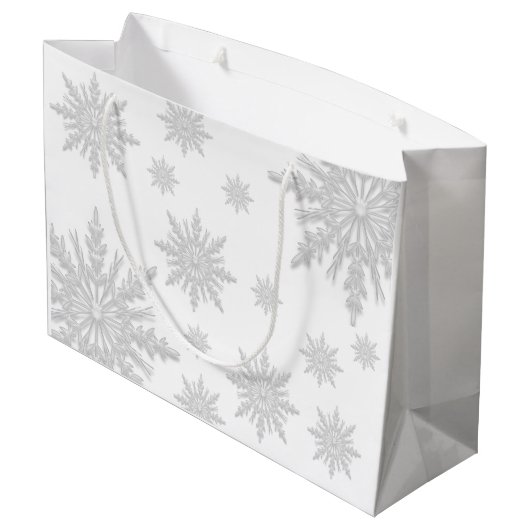 Grand Sac Cadeau White Winter Snowflakes Happy Holidays (Dos Angle)
