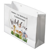 Grand Sac Cadeau Wild One Jungle Safari Animaux 1er Anniversaire (Devant Angle)