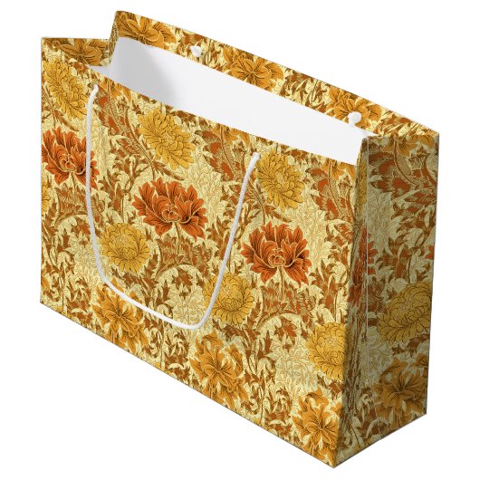 Grand Sac Cadeau William Morris Chrysanthemums, Or de la moutarde (Devant Angle)