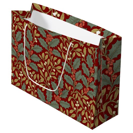 Grand Sac Cadeau William Morris Inspiré Holly & Mistletoe (Devant Angle)
