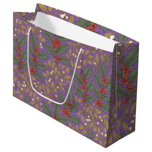 Grand Sac Cadeau William Morris Inspiré Holly & Mistletoe (Devant Angle)