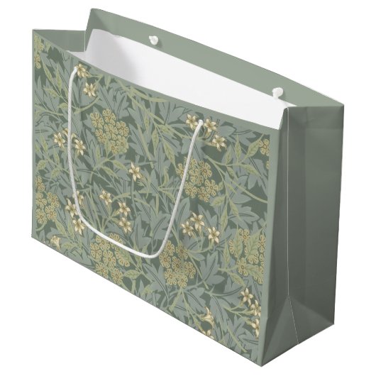 Grand Sac Cadeau William Morris Jasmine Bleu Vert Art Botanique (Devant Angle)