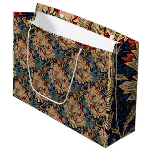 Grand Sac Cadeau William Morris Motif Floral Vintage Rouge Bleu