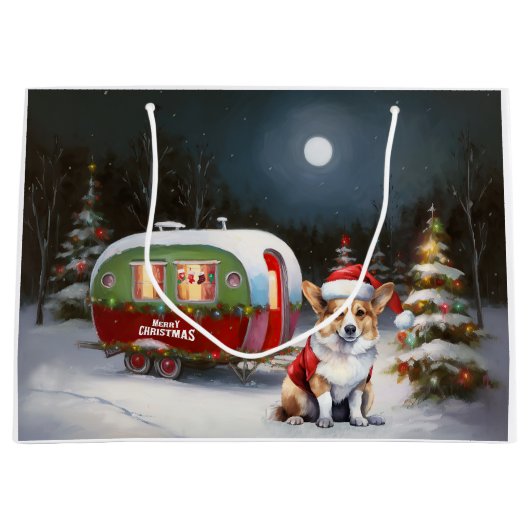 Grand Sac Cadeau Winter Corgi Caravan Christmas Adventure (Devant)