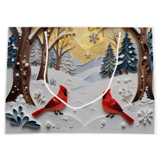 Grand Sac Cadeau Winter Scene | Enchanted Forest & Cardinals (Devant)
