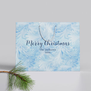 Grand Sac Cadeau Winter Wonderland Bleu gelé motif