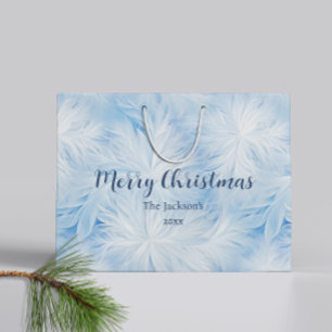 Grand Sac Cadeau Winter Wonderland Bleu gelé motif