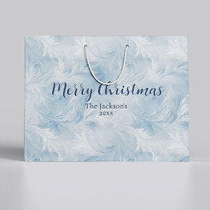 Grand Sac Cadeau Winter Wonderland Bleu gelé motif