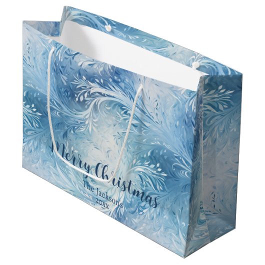 Grand Sac Cadeau Winter Wonderland Bleu gelé motif (Devant Angle)
