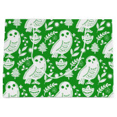 Grand Sac Cadeau Wise Owl Folk Art Green Holiday (Devant)