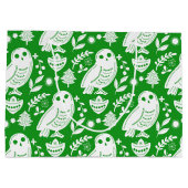 Grand Sac Cadeau Wise Owl Folk Art Green Holiday (Dos)