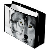 Grand Sac Cadeau Wolf Portrait noir blanc (Devant Angle)