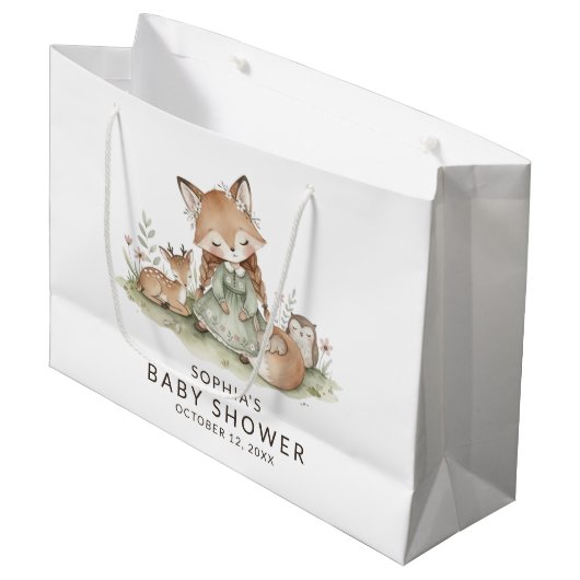 Grand Sac Cadeau Woodland Fox Girl Baby Shower (Devant Angle)