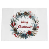 Grand Sac Cadeau Wreath de cônes de pin floral d'hiver (Devant)