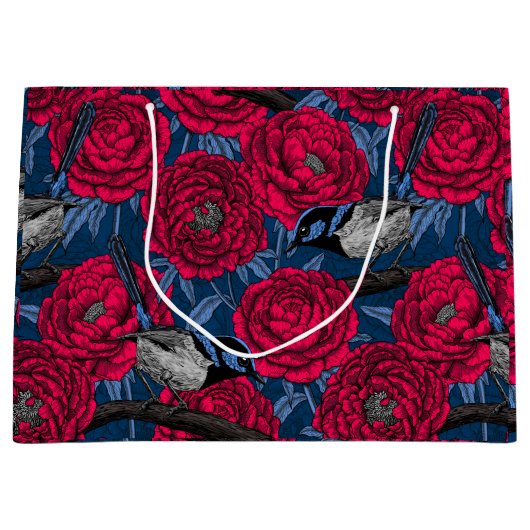 Grand Sac Cadeau Wrens in the peonies (Devant)