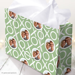 Grand Sac Cadeau XOXO Câlins et Bisous 2 Photo personnalisée Vert M