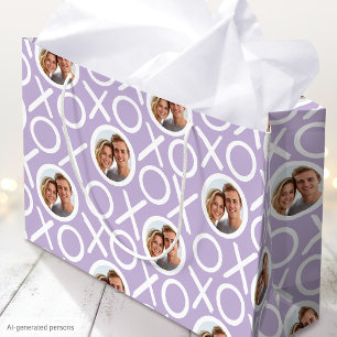 Grand Sac Cadeau XOXO Câlins et Bisous 2 Photo Personnalisée Violet
