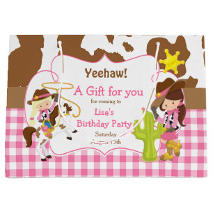 Grand Sac Cadeau Yeehaw Cowgirl Occidentale Anniversaire