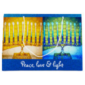 Grand Sac Cadeau Yellow Blue Peace Love Light Hanoukka Menorahs (Devant)